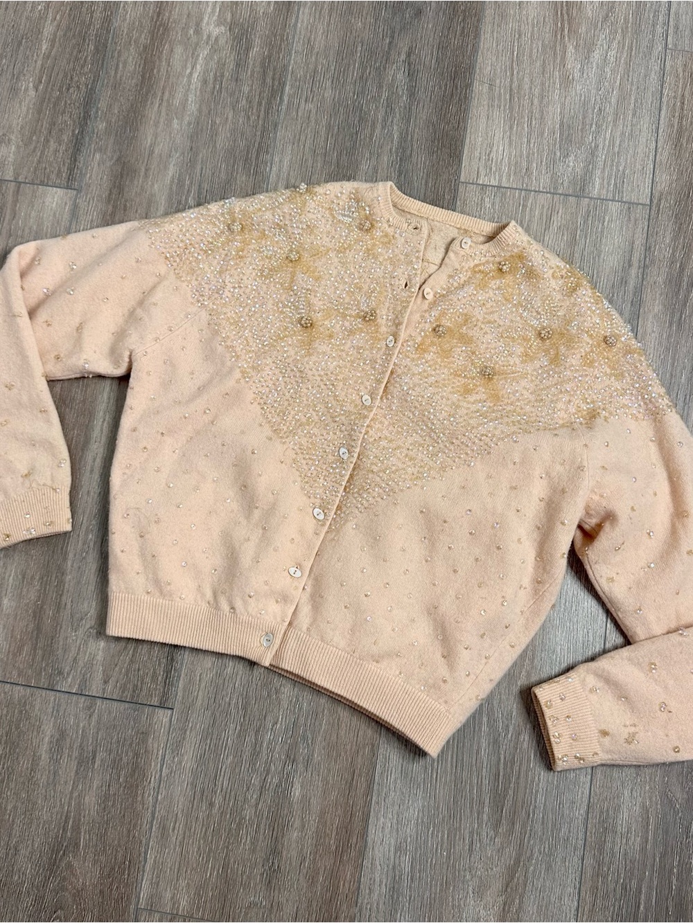 Vintage 50s / 60s cream beaded cardigan sweater